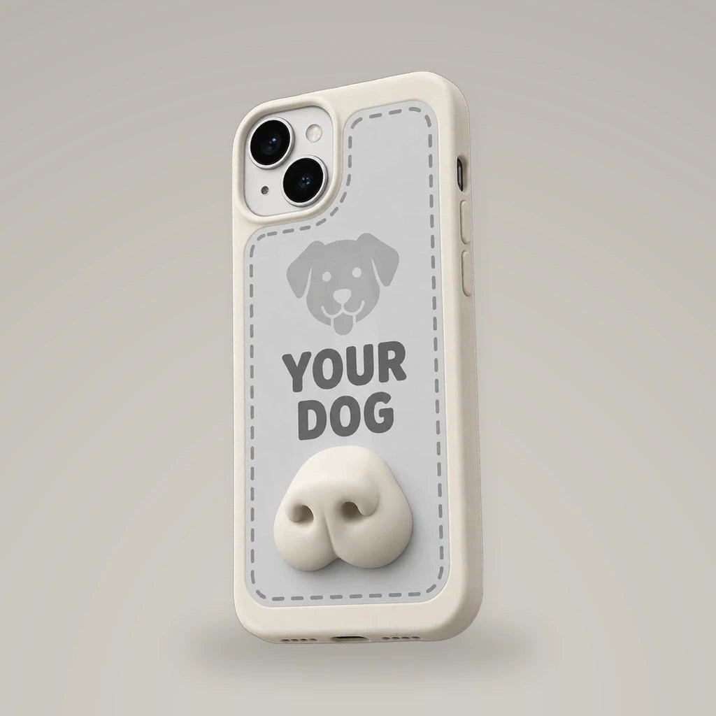 BoopNose Your dog iPhone case seen from the back, the puppy nose centered on the shell