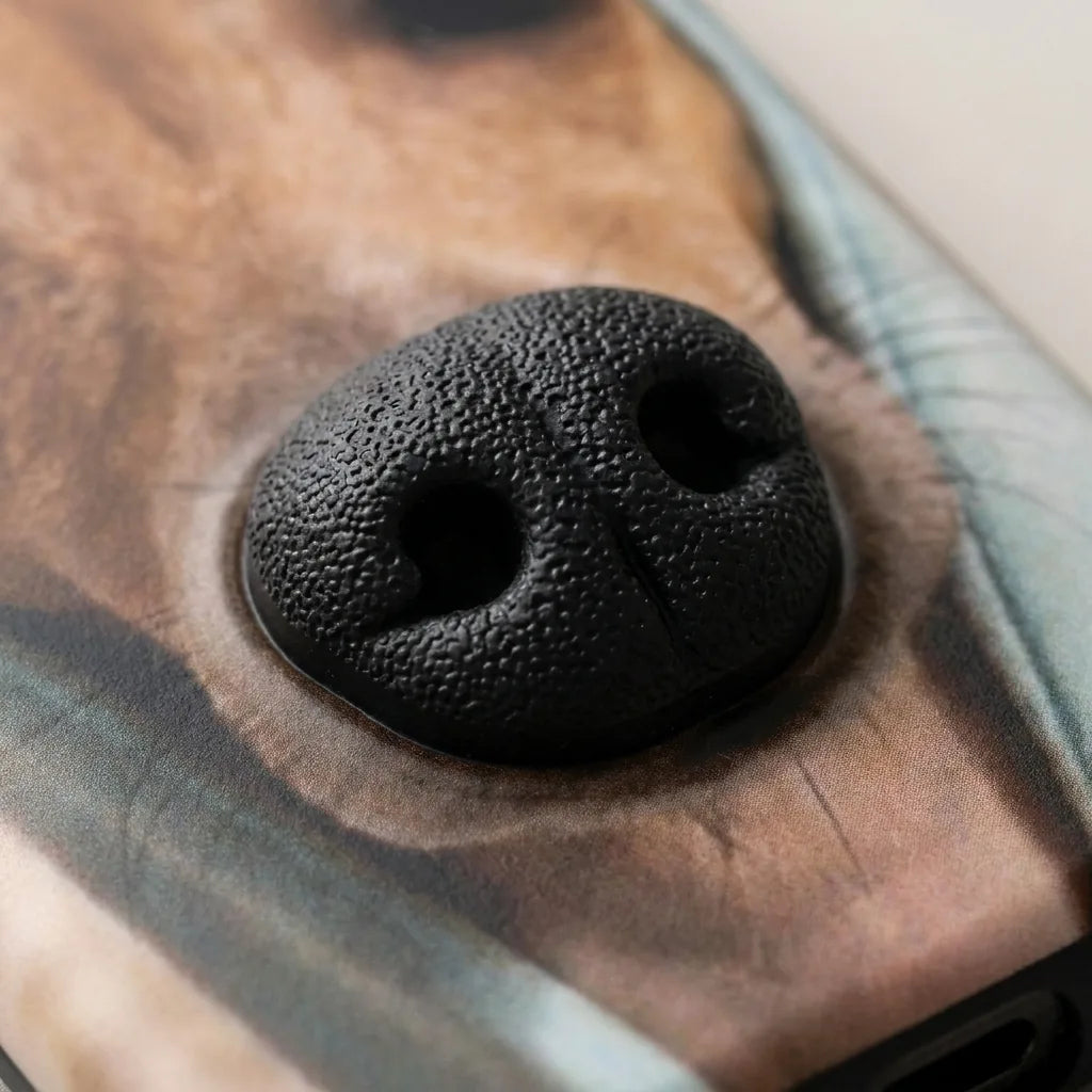 BoopNose Greyhound iPhone case in macro close-up on the texture of the 3D nose