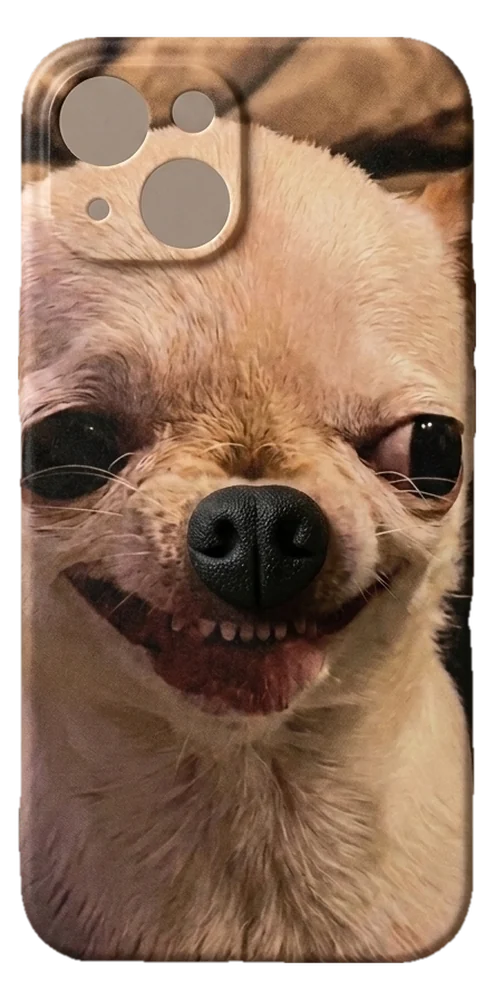 BoopNose phone case with a smiling chihuahua puppy nose in 3D