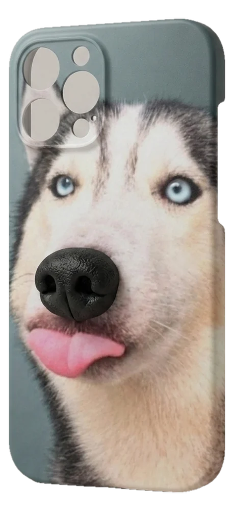 BoopNose phone case with a husky puppy nose and tongue out in 3D